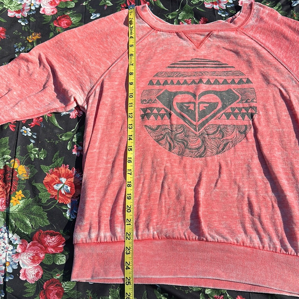 Roxy “wear your heart on your sleeve” wide crew neck graphic sweatshirt Pink M - Picture 7 of 8